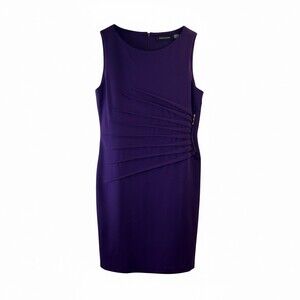 Ivanka Trump Purple Sleeveless Sheath Dress Pleated Side Gold Zipper Detail